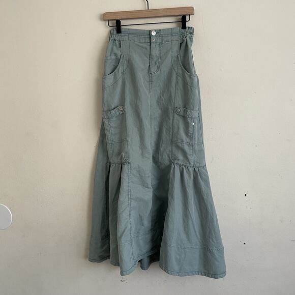 Free People Rough Riding Maxi Skirt Size XS Blue Utility Parachute Long Skirt - Picture 3 of 9